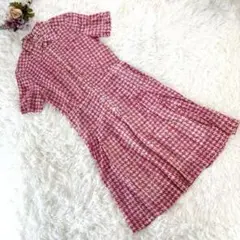 Lampl レナウン レトロ 総柄 半袖ワンピース ピンク
