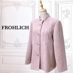 『FROHLICH』ウール ジャケット【M】ピンク ノーカラー シンプル 秋冬