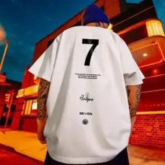 新品 メンズ ナンバー7 プリント オーバーサイズTシャツ 半袖 綿100% 白