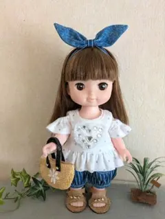 トップス、パンツ、ヘアバンド、バッグ　メルちゃん服ソランちゃん服