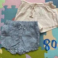 80サイズ H&M リボン付きショートパンツ 2枚セット