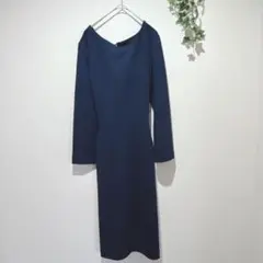 【ブリスポイント】ネイビー 長袖 ひざ丈ワンピース　リボン結び　Lサイズ　入学式