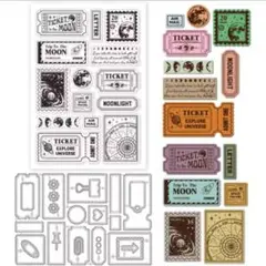 クリアスタンプとダイカットのセット☆切手チケット宇宙タグ☆完売品！ラス1