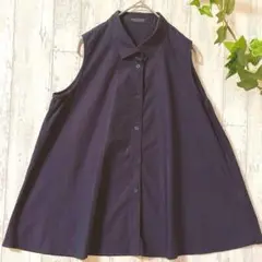 美品✨MACPHEE ノースリーブ シャツブラウス 38 紺 ネイビーAライン