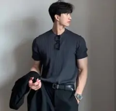 EVERY リブ半袖ニットTシャツ L ネイビー 韓国ブランド 新品未使用