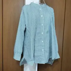 HK WORKS LONDON LLサイズ ストライプ長袖ブラウス ノーカラー