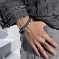 ブレスレット　グレー バングル ストリート メンズ 韓国
