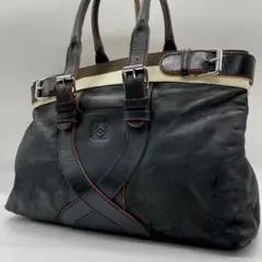 ロエベ レザー トートバッグ アナグラム バイカラー ブラック