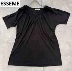 ESSEME ブラック 半袖 Tシャツ 編み込みデザイン ゆったり モノトーン
