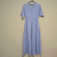 BED&BREAKFAST　半袖ロングワンピース　S　水色　ウエストリボン無し
