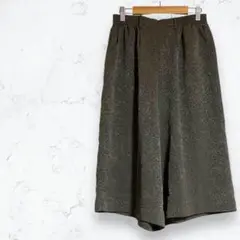 【サンオーシャン】総柄ガウチョパンツ 緑系 L 刺繍 ウエストゴム 日本製