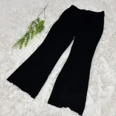 フレアパンツ ワイドパンツ スラックス 春夏素材 プラ 黒 大きめサイズ