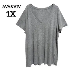AVA&VIV 【1X】 グレーVネック半袖Tシャツ 大きいサイズ　男女兼用