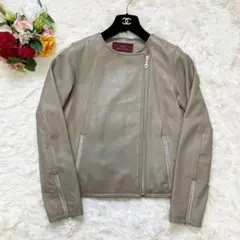 良品 アーバンリサーチ レザージャケット ノーカラー 羊革 ベージュ系 36