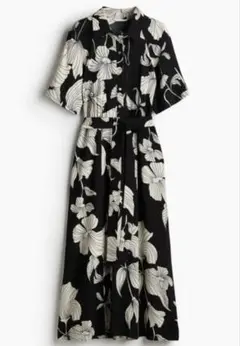 H&M ベルテッドワンピース ブラック 花柄 XS