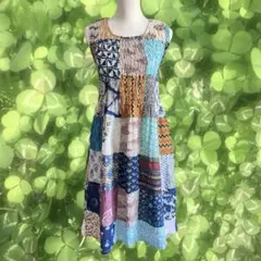 森ガール ヒッピー エスニック ノースリーブ パッチワーク ワンピース
