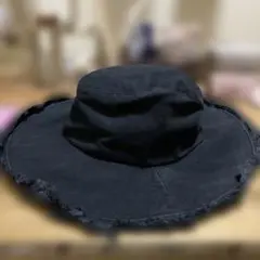 黒 フリンジエッジ バケットハット