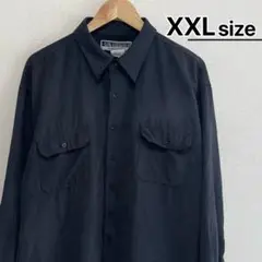 USA古着　スエード風シャツ　XXL　長袖　ブラック　黒　無地　ポリエステル