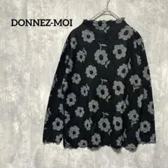 DONNEZ-MOI フラワープリント 長袖トップス ブラック ストライプ