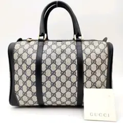 GUCCI グッチ ミニボストンバッグ PVC レザー GG柄 ネイビー