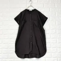 ☆アーヴェヴェ【M】茶系 チュニックブラウス バンドカラー 春夏 体型カバー