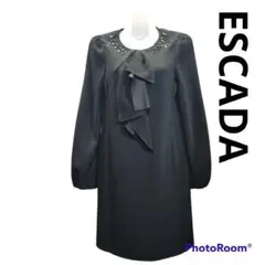 《高級》ESCADA エスカーダ 膝丈 ワンピース ビジュー フリル XS