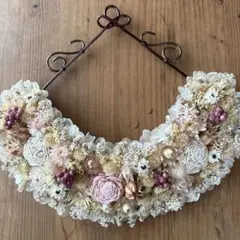 ハーフリース ✼✿ホワイト✕ピンク✼✿ ドライフラワー