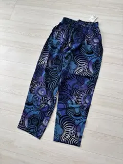90s 総柄児島イージーパンツ新品タグ付き　レトロ柄　ワイドパンツ　青　紫
