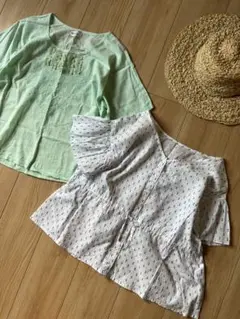 セット売り‼️破格　薄手　ブラウス　半袖　刺繍　ドット　オシャレ　ナチュラル