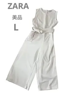 《ZARA》美品 L 白 ノースリーブ オールインワン ワイドパンツ