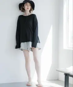 シアージョーゼットオーバーTシャツ　ブラックM ホワイトL二色セット