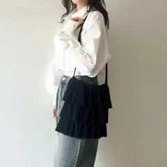 ラメプリーツティアードバッグ　ブラック