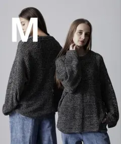 CLEL 透かし編みルーズメッシュニット グレー（メランジ） M