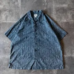 00s L.L.Bean 半袖開襟シャツ 総柄 青 XL A497 ボックス