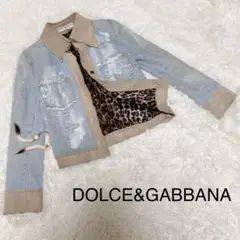 Dolceu0026Gabbanaレザーミックス ダメージ加工 デニムジャケット 豹柄