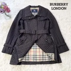 極美品 バーバリーロンドン ベルト付き キルティングコート チェック 黒 38