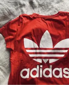 LAで購入★レア★adidas アディダス 前後 ロゴ入り半袖　Tシャツ　赤　M