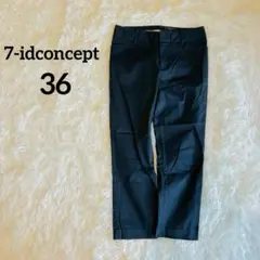 7-idconcept【クロップドパンツ】綿 カジュアルパンツ ストレート 黒