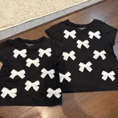 姉妹katespadeケイト・スペード リボン付きTシャツ 黒 100、120
