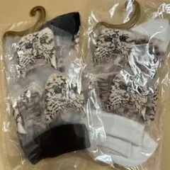 新品　猫模様　ねこ　レディース靴下　2足セット（黒と白）　シースルー　春夏