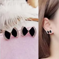 ピアス　レディース　リボン　蝶　黒　ブラック　小ぶり　小さい　可愛い