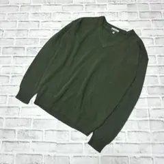 美品✨Vネック セーター ニット カシミヤ100% 長袖 メンズ カーキ M