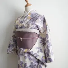 [灰鉄線花]浴衣単品　高級変わり織