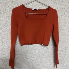 ZARA オレンジ スクエアネック クロップドトップス L