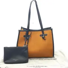 超美品 ジャンニキャリーニ ハンドバッグ トート 鞄 茶 20-22033014