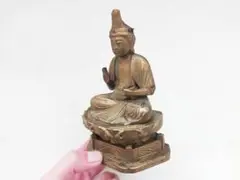 仏教美術、木彫、厳かな良い顔の観音菩薩座像 仏像、骨董、古美術、木製彫刻 古物