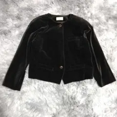 希少❗シルク混❗【eleganza】ノーカラージャケット 焦茶 (M) ドイツ製