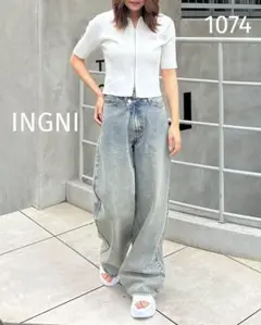 1074 INGNI イング ウエストデザインワイド／デニムパンツ