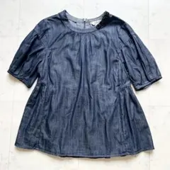 'S MaxMara デニム ビジュー装飾 チュニックブラウス ウエストギャザー