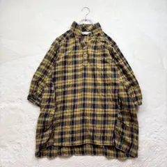 【maca クロスプラス】L 黄色 チェック柄 チュニック コットン生地 秋冬